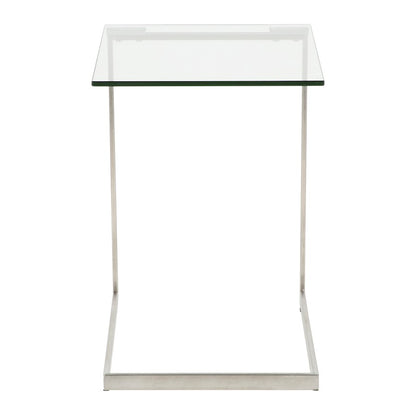 LumiSource Zenn Glass End Table | Contemporary Brushed Stainless Steel & Tempered Glass | Living Room & Bedroom | 19 x 16 x 22 in | Model TB-ZENNGLS