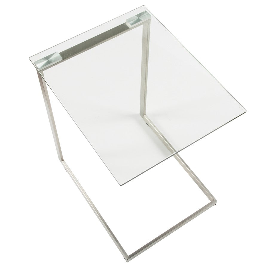 LumiSource Zenn Glass End Table | Contemporary Brushed Stainless Steel & Tempered Glass | Living Room & Bedroom | 19 x 16 x 22 in | Model TB-ZENNGLS