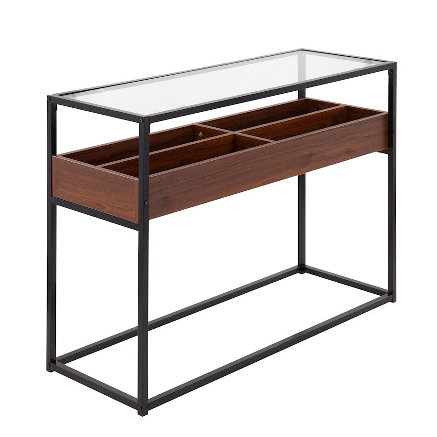 LumiSource Display Console Table 43in | Black Steel, Walnut Wood, Clear Glass | Entryway & Living Room Console | Model TBC-DISPLAYBKWL