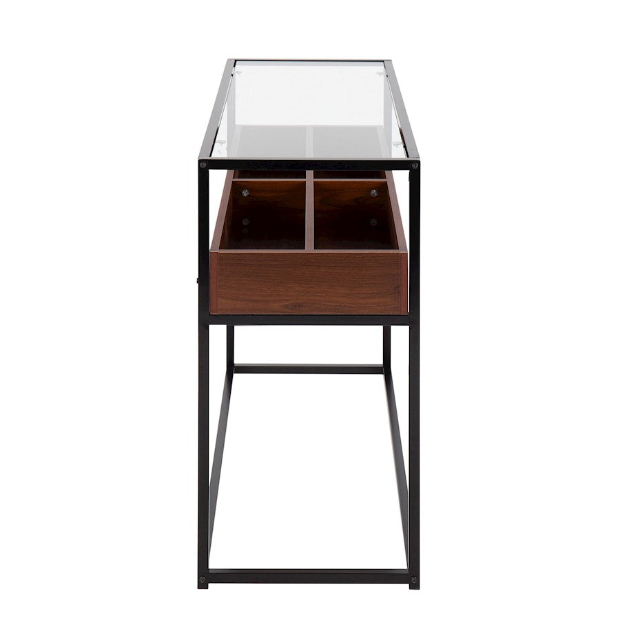 LumiSource Display Console Table 43in | Black Steel, Walnut Wood, Clear Glass | Entryway & Living Room Console | Model TBC-DISPLAYBKWL