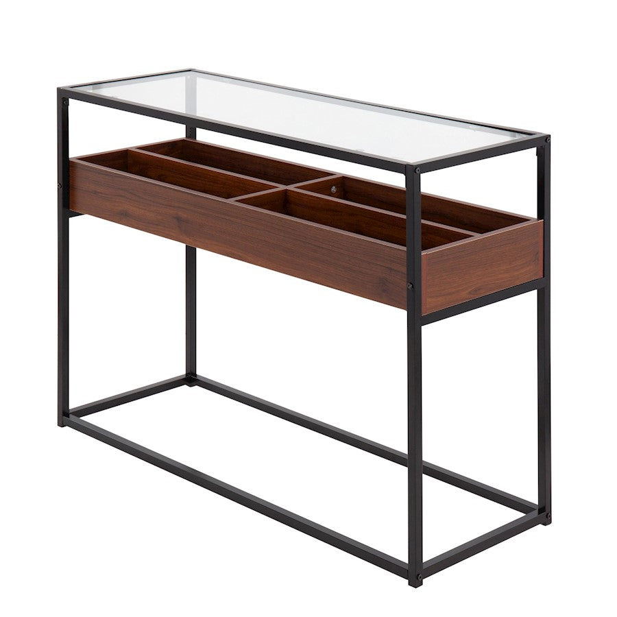 LumiSource Display Console Table 43in | Black Steel, Walnut Wood, Clear Glass | Entryway & Living Room Console | Model TBC-DISPLAYBKWL