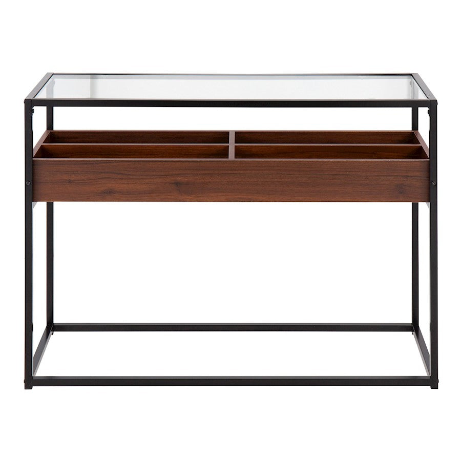 LumiSource Display Console Table 43in | Black Steel, Walnut Wood, Clear Glass | Entryway & Living Room Console | Model TBC-DISPLAYBKWL