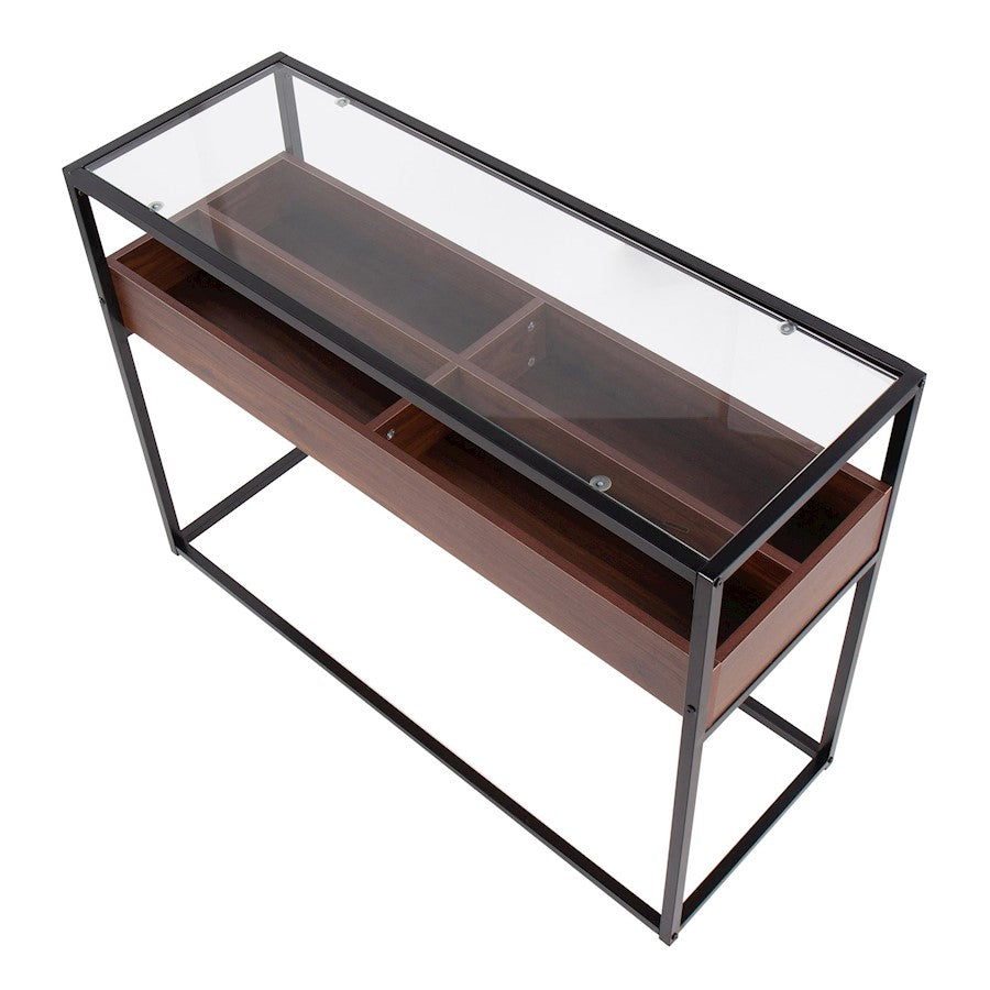 LumiSource Display Console Table 43in | Black Steel, Walnut Wood, Clear Glass | Entryway & Living Room Console | Model TBC-DISPLAYBKWL
