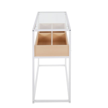LumiSource Display Console Table | White Steel, Natural Wood, Clear Glass | Living Room & Entryway Storage | Model TBC-DISPLAYWNA