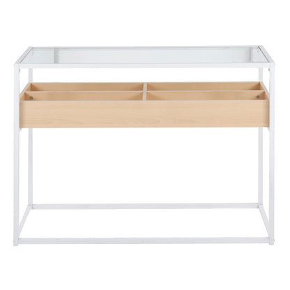 LumiSource Display Console Table | White Steel, Natural Wood, Clear Glass | Living Room & Entryway Storage | Model TBC-DISPLAYWNA