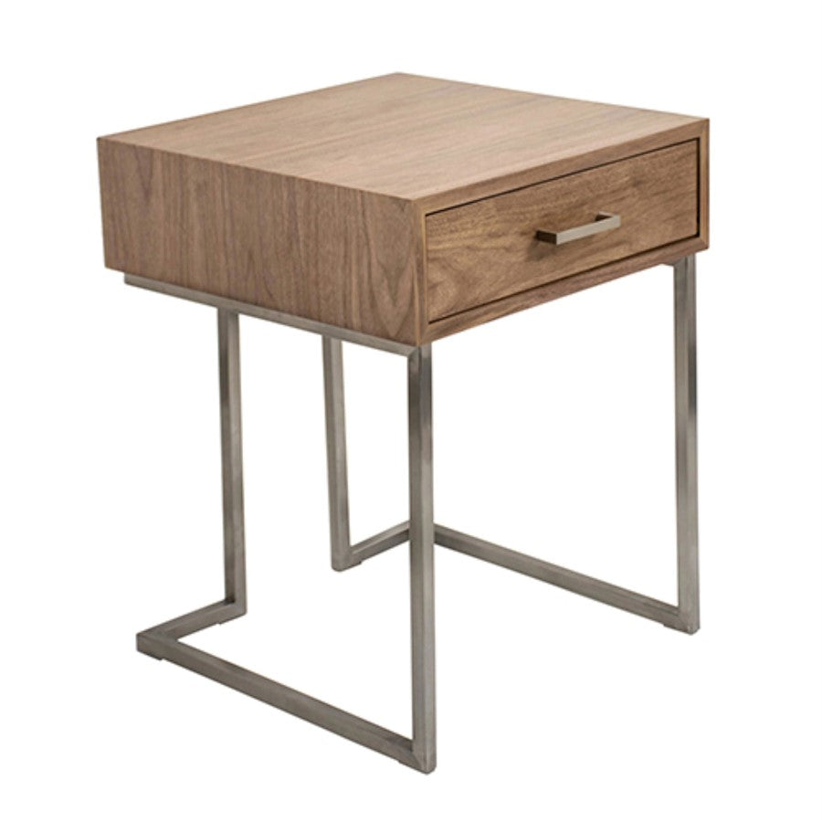 LumiSource Roman End Table / Night Stand | Walnut Wood Top with Stainless Steel Frame | Living Room & Bedroom Side Table | Model TBE-RMNWL-SS