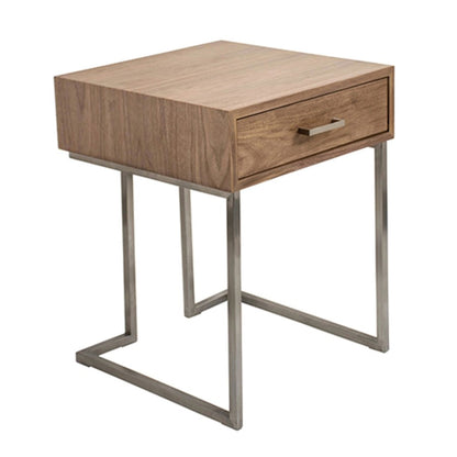 LumiSource Roman End Table / Night Stand | Walnut Wood Top with Stainless Steel Frame | Living Room & Bedroom Side Table | Model TBE-RMNWL-SS