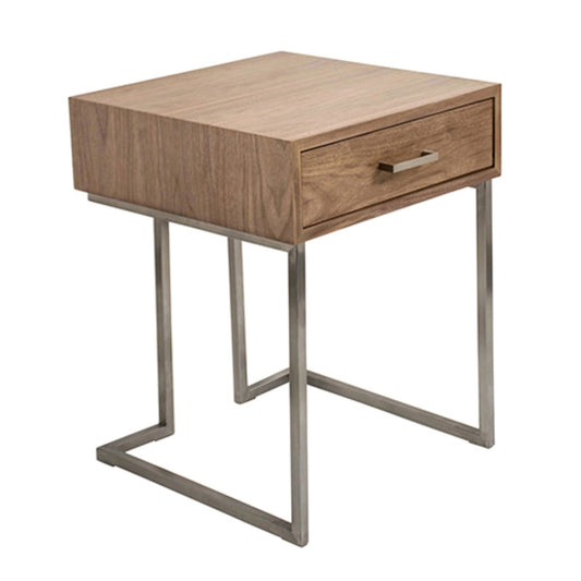 LumiSource Roman End Table / Night Stand | Walnut Wood Top with Stainless Steel Frame | Living Room & Bedroom Side Table | Model TBE-RMNWL-SS