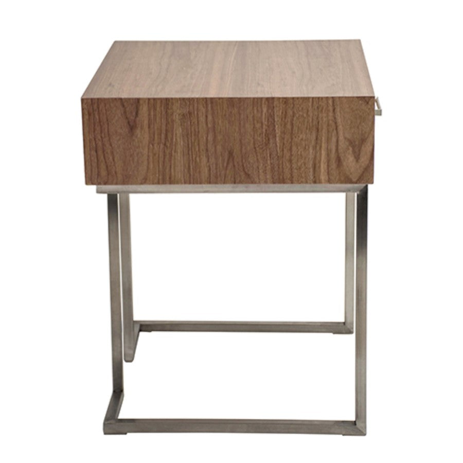 LumiSource Roman End Table / Night Stand | Walnut Wood Top with Stainless Steel Frame | Living Room & Bedroom Side Table | Model TBE-RMNWL-SS