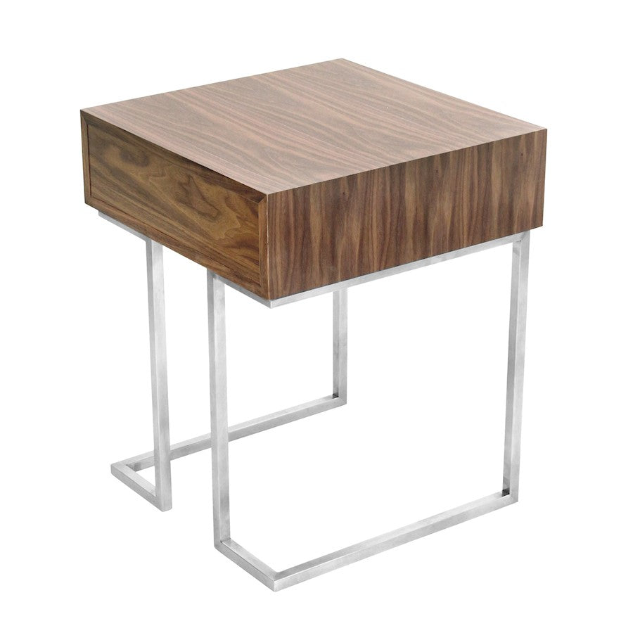LumiSource Roman End Table / Night Stand | Walnut Wood Top with Stainless Steel Frame | Living Room & Bedroom Side Table | Model TBE-RMNWL-SS