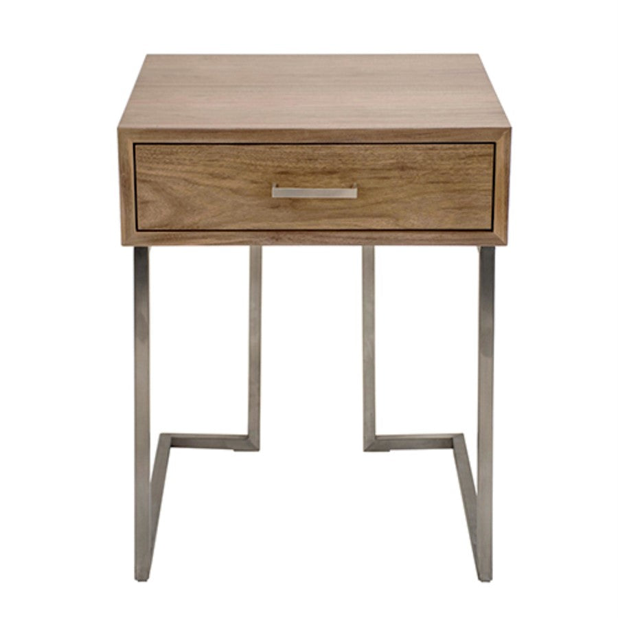 LumiSource Roman End Table / Night Stand | Walnut Wood Top with Stainless Steel Frame | Living Room & Bedroom Side Table | Model TBE-RMNWL-SS