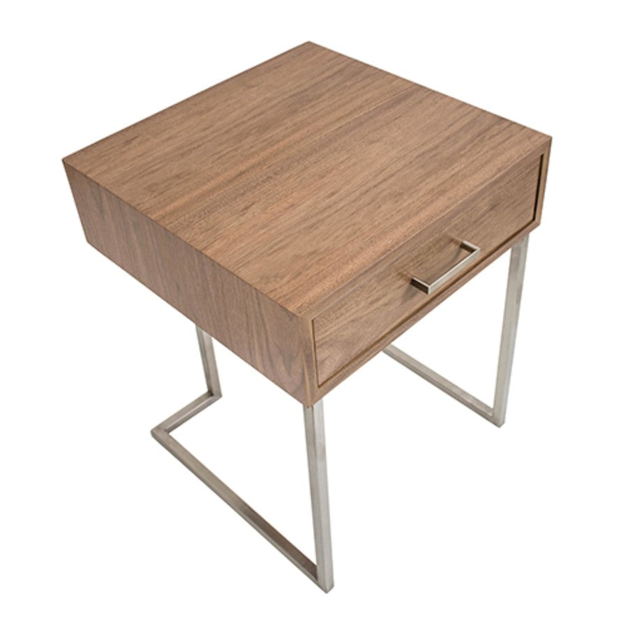 LumiSource Roman End Table / Night Stand | Walnut Wood Top with Stainless Steel Frame | Living Room & Bedroom Side Table | Model TBE-RMNWL-SS
