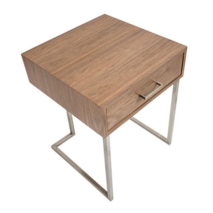 LumiSource Roman End Table / Night Stand | Walnut Wood Top with Stainless Steel Frame | Living Room & Bedroom Side Table | Model TBE-RMNWL-SS