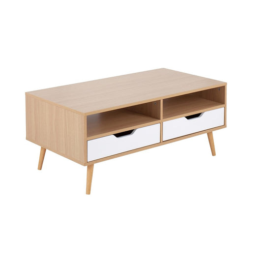 LumiSource Astro Coffee Table | Contemporary Natural Wood & White Wood Drawers | Living Room Storage | 40 x 21 x 17 in | Model TC-ASTRONAW