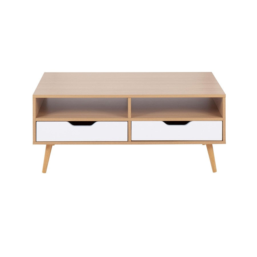 LumiSource Astro Coffee Table | Contemporary Natural Wood & White Wood Drawers | Living Room Storage | 40 x 21 x 17 in | Model TC-ASTRONAW