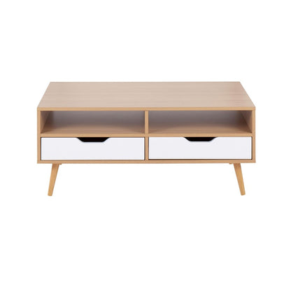 LumiSource Astro Coffee Table | Contemporary Natural Wood & White Wood Drawers | Living Room Storage | 40 x 21 x 17 in | Model TC-ASTRONAW