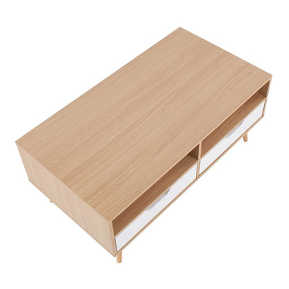 LumiSource Astro Coffee Table | Contemporary Natural Wood & White Wood Drawers | Living Room Storage | 40 x 21 x 17 in | Model TC-ASTRONAW