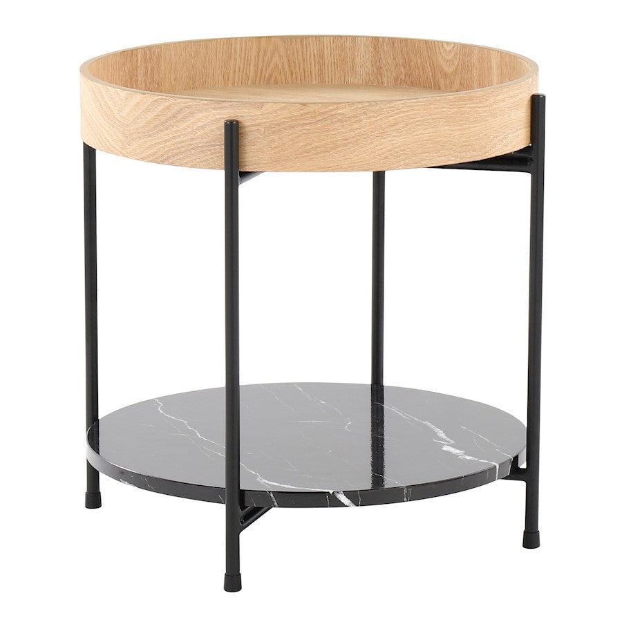 LumiSource Daniella 18in Round Accent Table | Black Metal, Natural Wood & Black Marble | Living Room & Bedroom Side Table | Model TE-DNLABKNABK