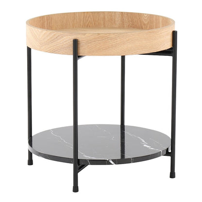 LumiSource Daniella 18in Round Accent Table | Black Metal, Natural Wood & Black Marble | Living Room & Bedroom Side Table | Model TE-DNLABKNABK