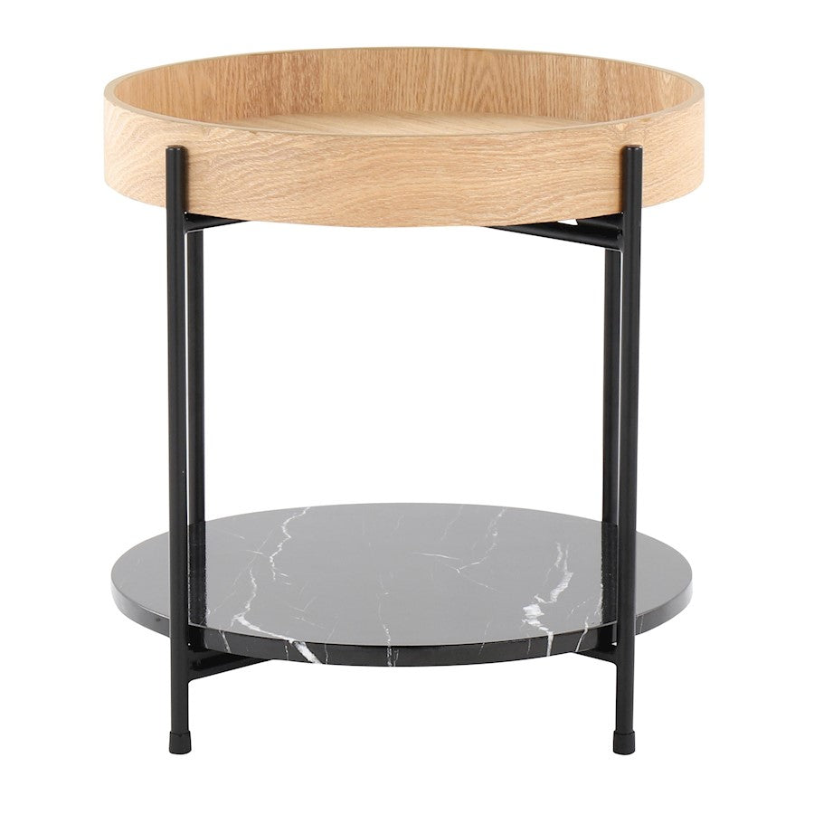 LumiSource Daniella 18in Round Accent Table | Black Metal, Natural Wood & Black Marble | Living Room & Bedroom Side Table | Model TE-DNLABKNABK