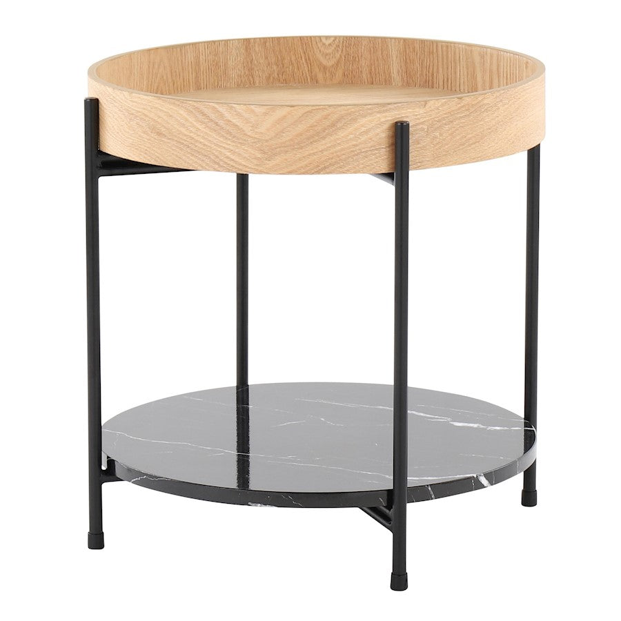 LumiSource Daniella 18in Round Accent Table | Black Metal, Natural Wood & Black Marble | Living Room & Bedroom Side Table | Model TE-DNLABKNABK