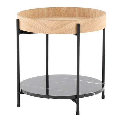 LumiSource Daniella 18in Round Accent Table | Black Metal, Natural Wood & Black Marble | Living Room & Bedroom Side Table | Model TE-DNLABKNABK