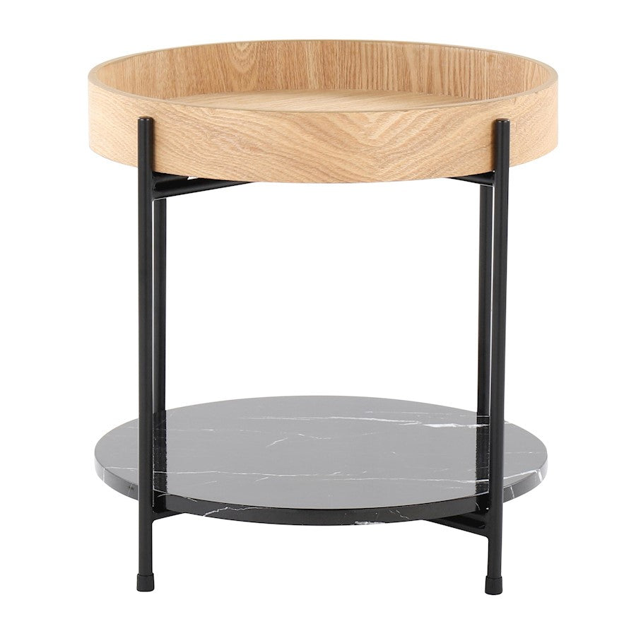LumiSource Daniella 18in Round Accent Table | Black Metal, Natural Wood & Black Marble | Living Room & Bedroom Side Table | Model TE-DNLABKNABK