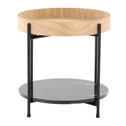 LumiSource Daniella 18in Round Accent Table | Black Metal, Natural Wood & Black Marble | Living Room & Bedroom Side Table | Model TE-DNLABKNABK
