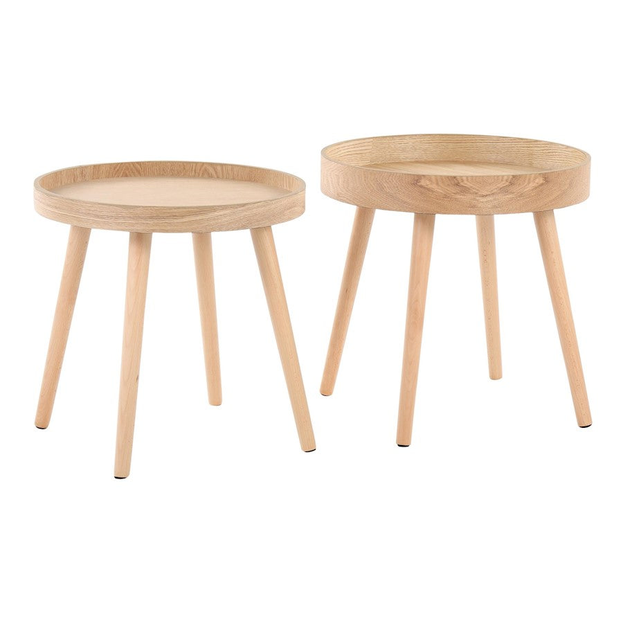 LumiSource Pebble Side Table Set of 2 | Mid-Century Natural Wood Tray Tops | Living Room & Bedroom Accent | 20 x 20 x 18 in | Model TE2-PEBBLENA