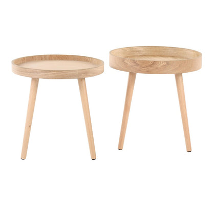 LumiSource Pebble Side Table Set of 2 | Mid-Century Natural Wood Tray Tops | Living Room & Bedroom Accent | 20 x 20 x 18 in | Model TE2-PEBBLENA