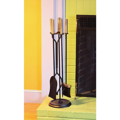 ACHLA Neoclassic Fireplace Tool Set | Antique Brass and Black Cast Iron | Living Room & Hearthside Fireplace Accessory | 8 x 8 x 30 in | Model ABK-03