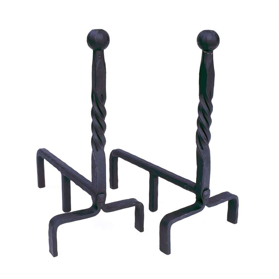 Minuteman International Ball End Andirons | Wrought Iron Black Powder Coated | Fireplace Hearth & Indoor-Outdoor Log Support | Model AND-07