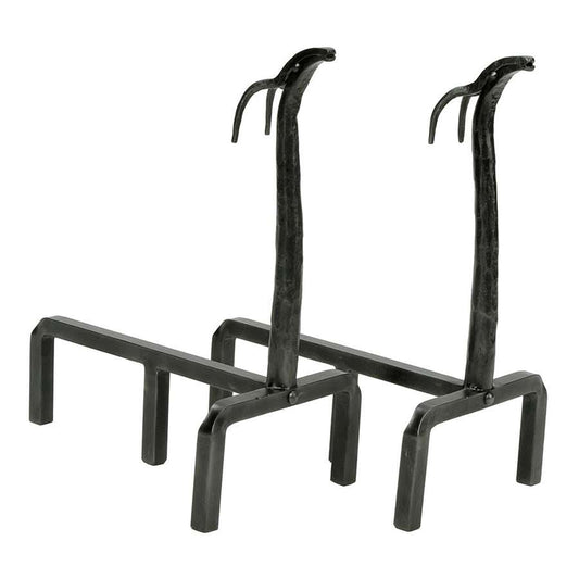 Minuteman International Deer Andirons | Wrought Iron Graphite Powder Coated | Indoor & Outdoor Hearth Fireplace | 9 x 15 x 18.5 in | Model AND-13