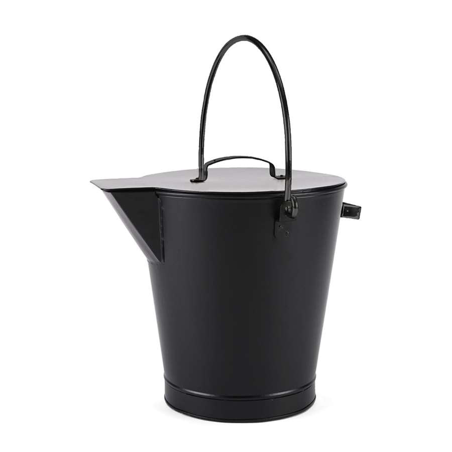 Minuteman International ASH-01 All Black Ash Bucket | Steel Powder-Coated | Fireplace & Wood Stove Ash Removal | Model ASH-01