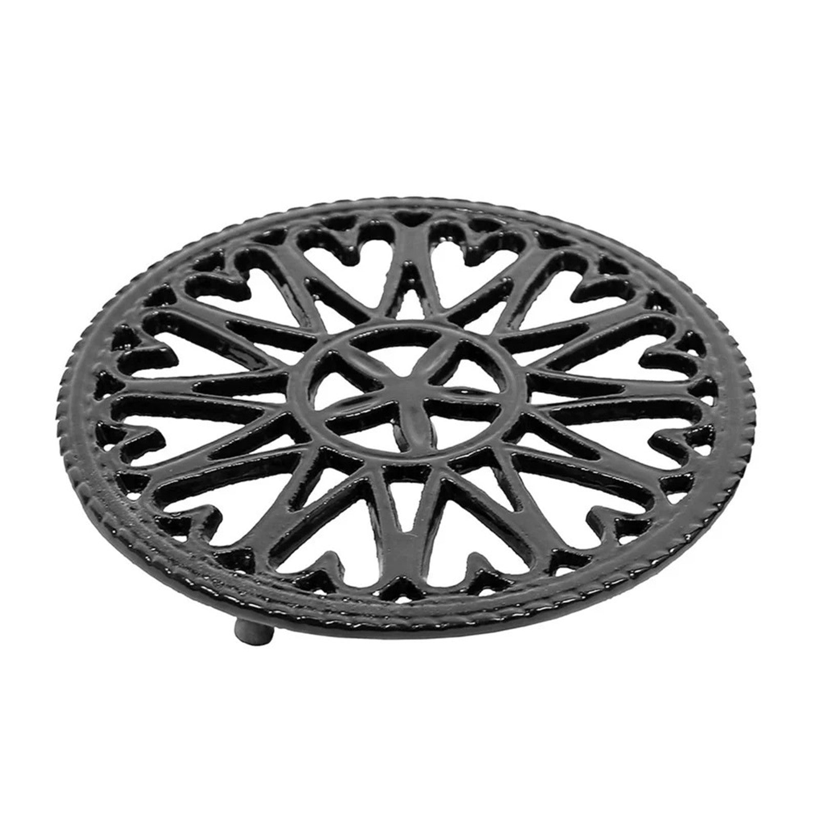 Minuteman International 7in Sunburst Cast Iron Trivet | Black Porcelain Enamel | Kitchen & Dining Room Heat Protection | 7 x 0.5 x 7 in | Model C-33BK