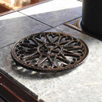 Minuteman International 7in Sunburst Cast Iron Trivet | Black Porcelain Enamel | Kitchen & Dining Room Heat Protection | 7 x 0.5 x 7 in | Model C-33BK