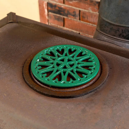 Minuteman International 7in Sunburst Cast Iron Trivet | Green Porcelain Enamel | Kitchen Counter & Stovetop Heat Protection | Model C-33GR