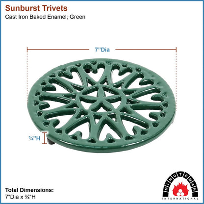 Minuteman International 7in Sunburst Cast Iron Trivet | Green Porcelain Enamel | Kitchen Counter & Stovetop Heat Protection | Model C-33GR