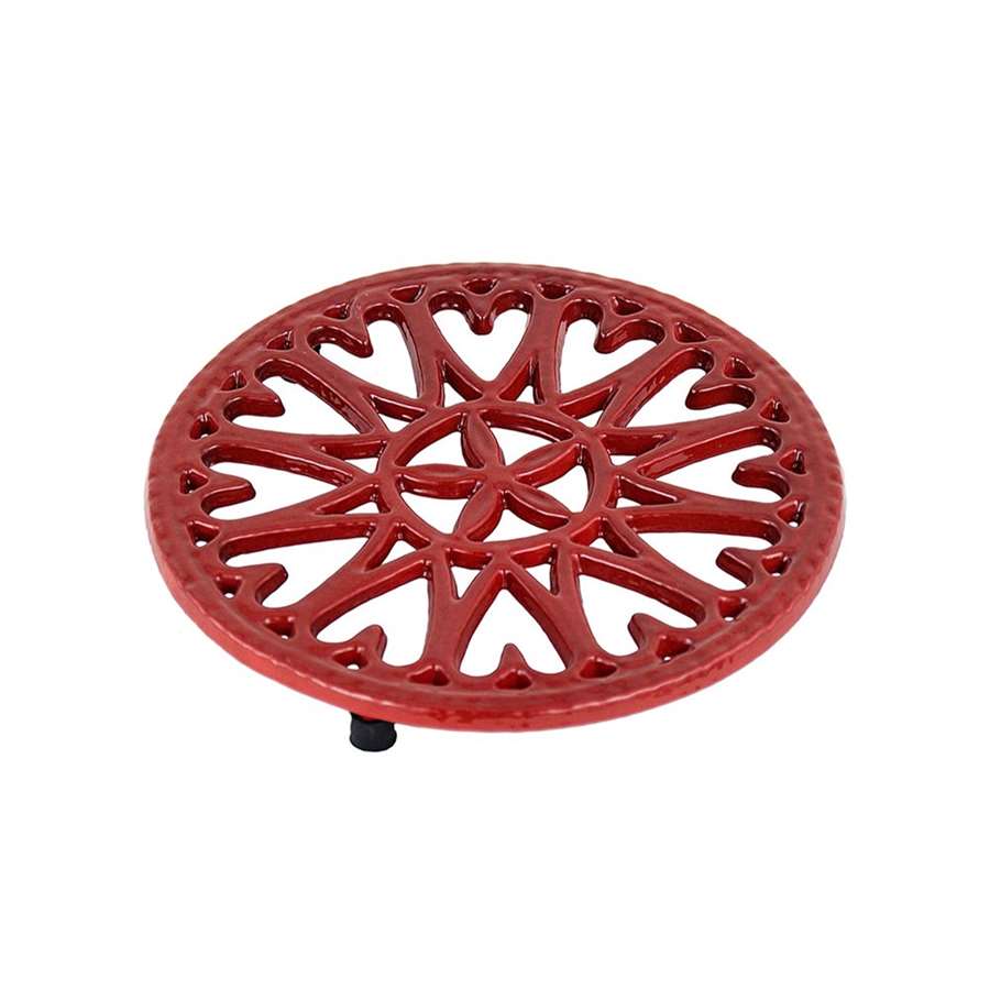 Minuteman International 7in Sunburst Cast Iron Trivet | Red Porcelain Enamel | Kitchen Countertop & Dining Table Heat Protection | Model C-33R