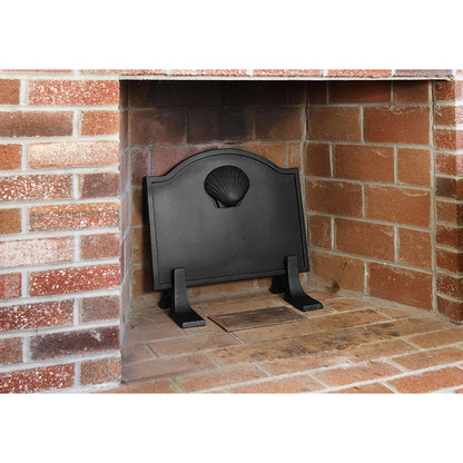 Minuteman International Large Shell Fire Back | Cast Iron Flat Black | Fireplace Heat Reflector & Decor | 22.5 x 0.25 x 17.75 in | Model CFB-13