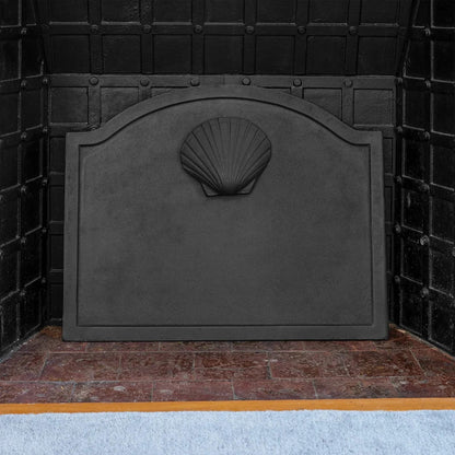 Minuteman International Large Shell Fire Back | Cast Iron Flat Black | Fireplace Heat Reflector & Decor | 22.5 x 0.25 x 17.75 in | Model CFB-13