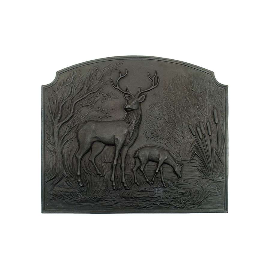 Minuteman International Deer Fireback | Cast Iron Matte Black | Fireplace Heat Reflector & Decor | 28.25 x 24.25 x 0.25 in | Model CFB-14