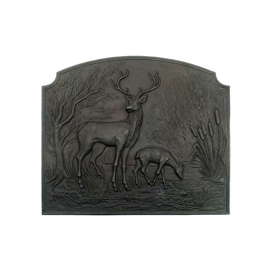 Minuteman International Deer Fireback | Cast Iron Matte Black | Fireplace Heat Reflector & Decor | 28.25 x 24.25 x 0.25 in | Model CFB-14