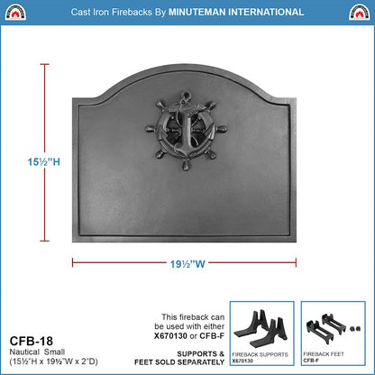 ACHLA Minuteman International Nautical Fireback 20in W x 16in H | Cast Iron with Matte Black Finish | Fireplace Heat Reflector & | Model CFB-18