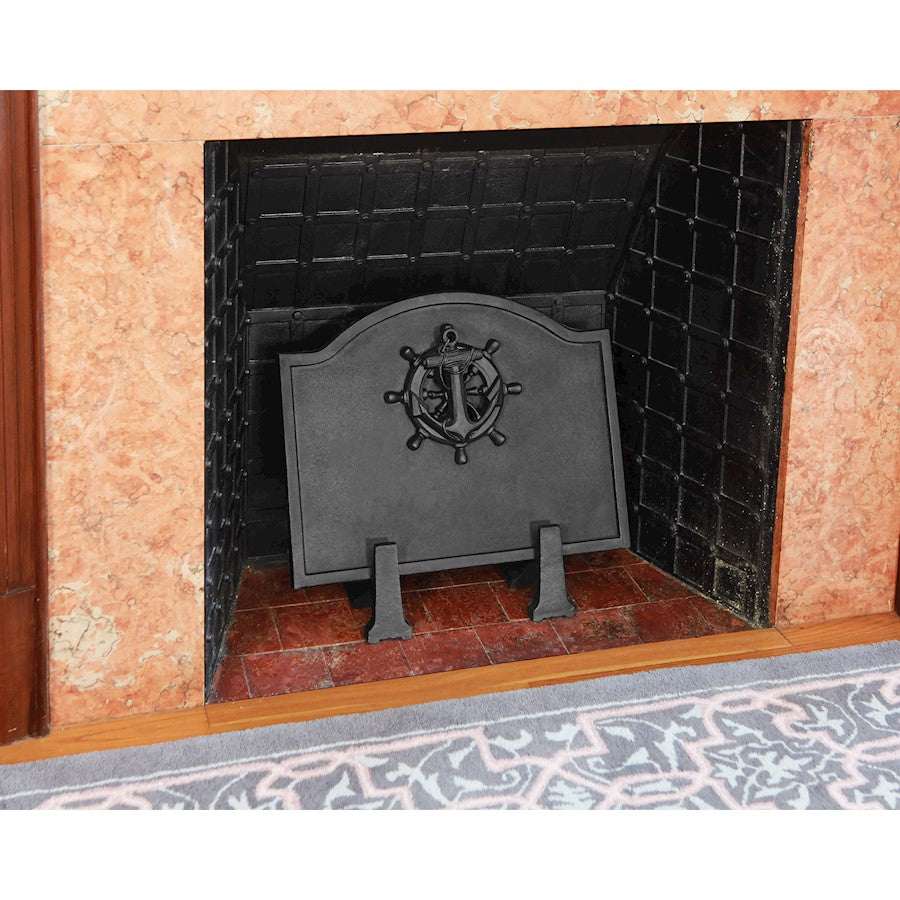 ACHLA Minuteman International Nautical Fireback 20in W x 16in H | Cast Iron with Matte Black Finish | Fireplace Heat Reflector & | Model CFB-18