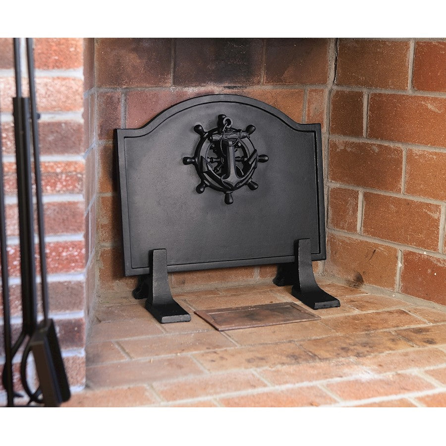 ACHLA Minuteman International Nautical Fireback 20in W x 16in H | Cast Iron with Matte Black Finish | Fireplace Heat Reflector & | Model CFB-18