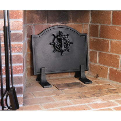 ACHLA Minuteman International Nautical Fireback 20in W x 16in H | Cast Iron with Matte Black Finish | Fireplace Heat Reflector & | Model CFB-18