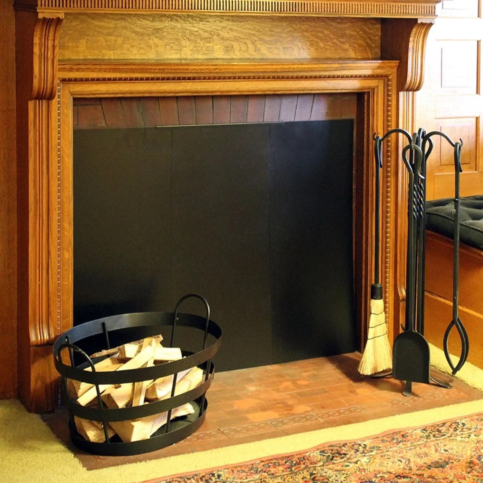 Minuteman International 47 x 34 Draft Guard Cover | Black Wrought Iron Fireplace Screen | Living Room & Hearth Accessory | Model DGC-02