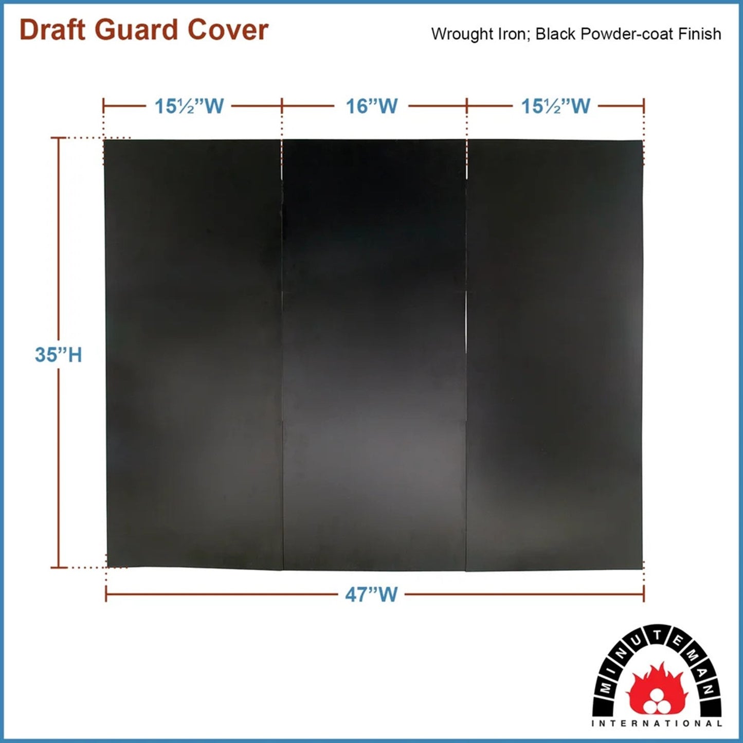 Minuteman International 47 x 34 Draft Guard Cover | Black Wrought Iron Fireplace Screen | Living Room & Hearth Accessory | Model DGC-02