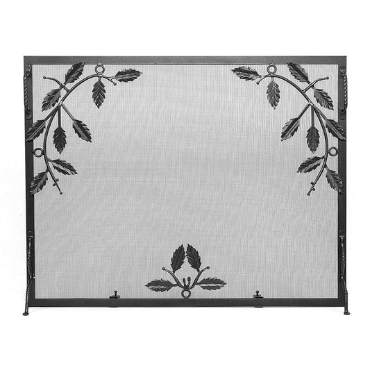 Minuteman International Weston 38in Wrought Iron Fire Screen | Graphite Powder-Coated with Leaf Motif | Living Room & Hearth Safety | Model G-3830